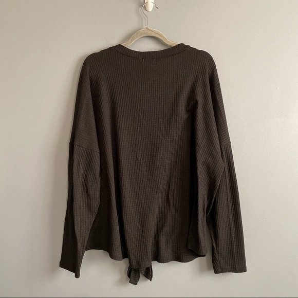 Curvy Sense Black Top Waffle Knit Button Down Tie Waist Long Sleeves Size 3X NEW - Picture 6 of 10